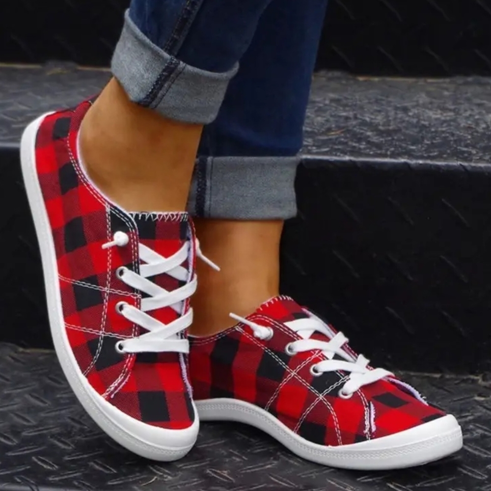 Plaid Red and Black Women's Sneakers Sz 8.5